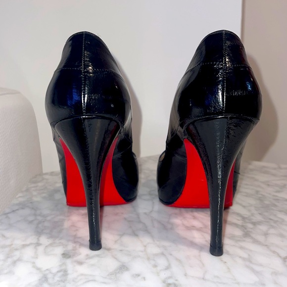 Christian Louboutin Black Eel Skin Very Prive Peep Toe 120 Pumps Size 7.5 / 37.5 - Picture 2 of 5